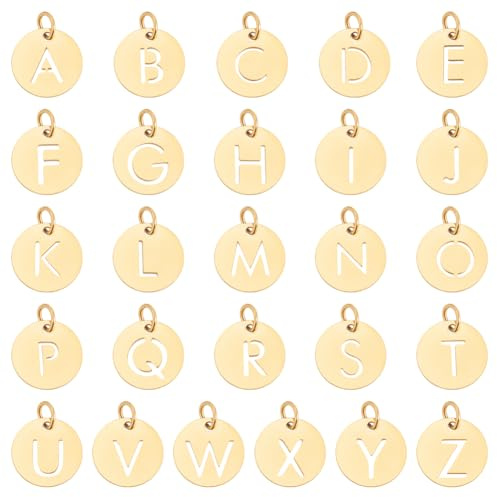 UNICRAFTALE 26 Stili Ciondoli con Lettere in Acciaio Inossidabile 12 mm Pendenti con Alfabeto A~Z Pendenti Tondi Piatti Ciondoli in Metallo Dorato per Collane