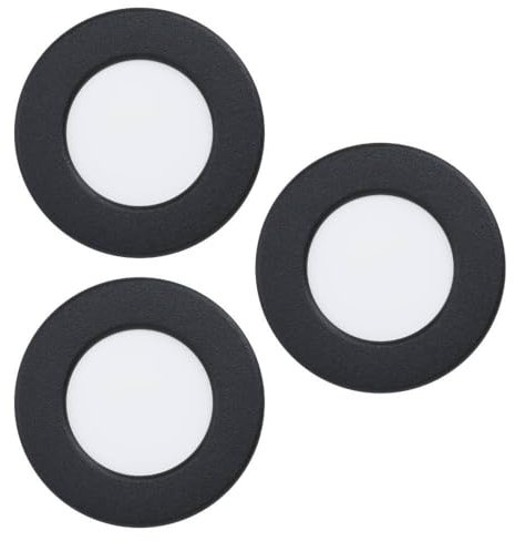 Eglo Lot de 3 spots LED encastrables Fueva 6, jeu de lampes de plafond à encastrer, luminaire encastré en plastique noir et blanc, éclairage blanc chaud - blanc froid, Ø 8,6 cm