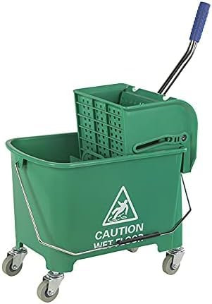 CVS2020.COM Commercial Mop Bucket with wringer 31 Liter with Ergonomic Design, Efficient Cleaning System, Easy Filling & Emptying, Cleaning Trolley on Wheels (Green, 31L)