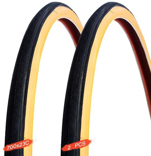 YUMEIGE 700 23c Reifen 2er-Set Gelbe Seite 700 x 23c Pannensichere Rennradreifen 700x23c 23-622 Drahtreifen for Vorder- und Hinterräder