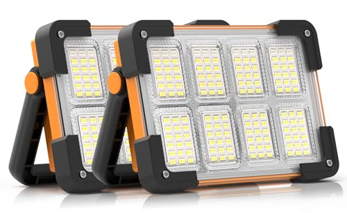 Dancingboar Foco LED Recargable Solar, 4 Modos Luz LED Recargable de Exterior, 6000mAh Impermeable Luz de Trabajo Portátil para Camping, Jardín, Pesca, Garaje, Emergencia(2 unidads)