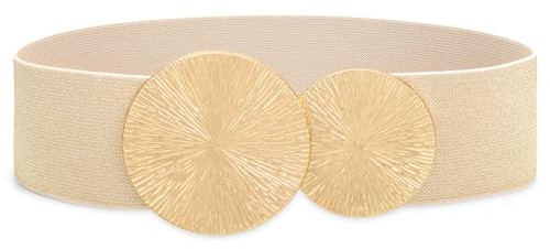 JASGOOD Ceinture Élastique Large Femme Grande Taille pour Robe Ceinture Rétro Tendance Extensible avec Double Boucle Ronde,Dorée,Taille 81-90 cm(Longueur 80 cm)