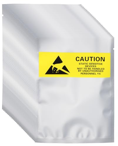 sourcing map 200 Pcs Anti Static Bags 4.1 x 5.9 Open Top ESD Shielding Bag with Labels for Hard Drive HDD SSD Electronic Device Motherboards, Silver