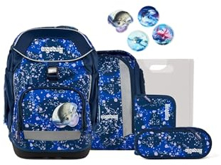 ergobag pack set Zaino scolastico ergonomico e flessibile, 6 pezzi, per la prima elementare UnBearwater - Blu