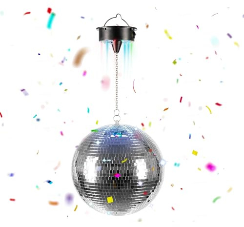 Relaxdays Boule Disco rotative Ø 20 cm à facettes LED et Moteur, argentée, 58 x 20 x 20 cm
