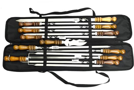 Set di 11 spiedini per shish kebab schampura in acciaio inox spiedini per barbecue e falò