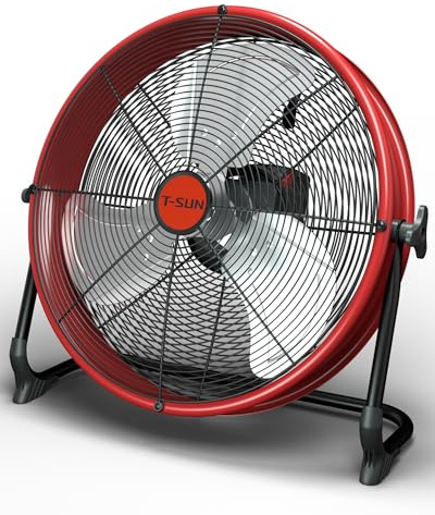 40CM Ventilador de Suelo Industrial compatible con Batería Mil-wau-kee/ Adaptador CA Ventilador de pie Portatil Aspas de Aluminio Regulación Continua de la Velocidad Inclinación Ajustable(Sin Batería)