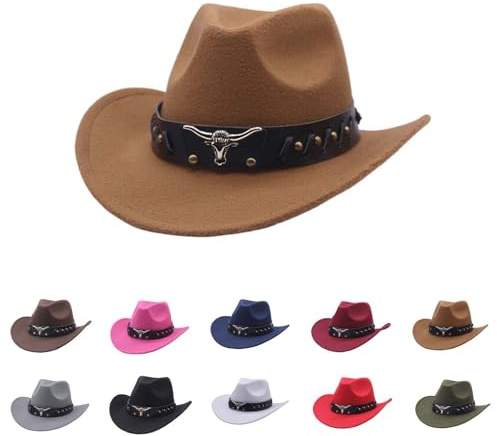 Générique Chapeau Cowboy Denim et Cuir pour Femmes et Hommes Style Occidental Rétro avec Boucle de Ceinture Large Bord pour Ranch, Fêtes et Tenue Western