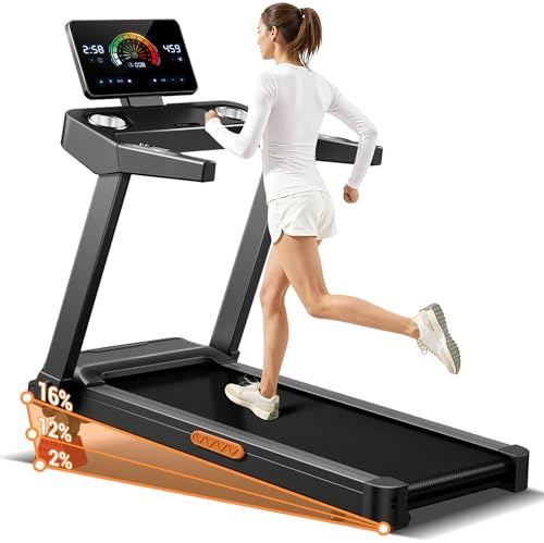 LONTEK Tapis de Course Pliable Inclinable 16%, 14KM/H,3,5CV | Tapis de Marche avec Fréquence Cardiaque, Treadmill Home avec Moteur 3,5CV et Affichage LED, Charge Max 180KG, Compact
