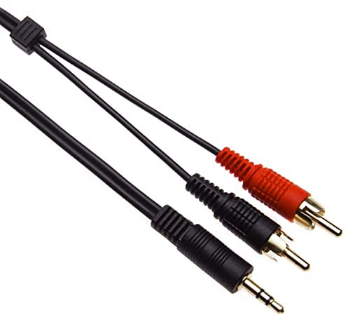 Keple | Black 3.5mm Stereo Male Jack Plug AUX-IN to 2 Male RCA Audio Cable Lead for Connecting a Laptop, Computer, Smartphone to Amplifier, Amp, HI-FI System | Gold Plated (2m / 6.5ft)