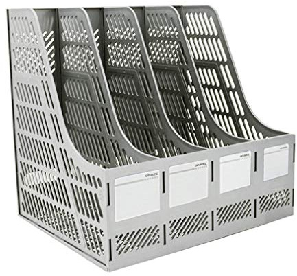 SAYEEC Sturdy Desktop Quadruplicate Magazine Plastic Holders Frames File Dividers Document Cabinet Rack Display and Storage Organiser Box Gray