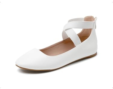DREAM PAIRS - Scarpe Basse Donna Comode e alla Moda Ballerine Donna con Cinturino Elastico alla Caviglia,Size 38,Bianco/Pu,Sole_Stretchy