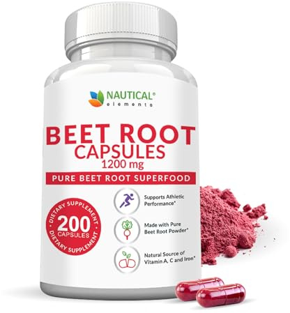 Beet Root Capsules - 1200mg Per Serving - 200 Beet Root Powder Capsules - Beetroot Powder Supports Blood Pressure, Athletic Performance, Digestive, Immune System (Pure, Non-GMO & Gluten Free