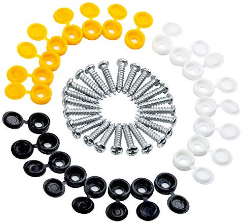 48PCS Caps and Screws Car License Plate Fixing Fitting Kit Car Number Plate Fixing Fitting Kit (White Yellow & Black Caps)