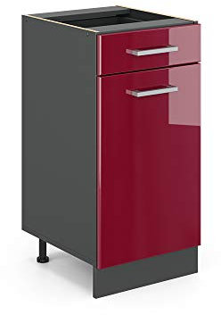 Vicco Küchenunterschrank R-Line, Bordeaux Hochglanz/Anthrazit, 40 cm ohne Arbeitsplatte