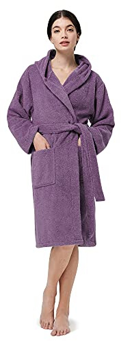 SIORO Women Hooded Terry Cloth Robes, Cotton Long Soft Plush Bathrobe for Shower, Spa, Towel Knee-Length Robe with Pockets