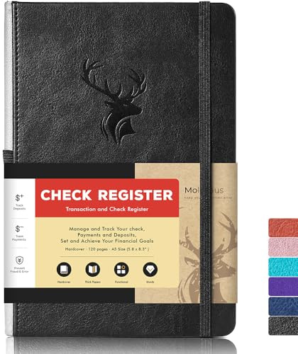 Check Registers for Personal Checkbook,Checkbook Register for Personal or Business, A5 Hardcover Registers Log to Track Payments, Deposits & Finances Transaction Black
