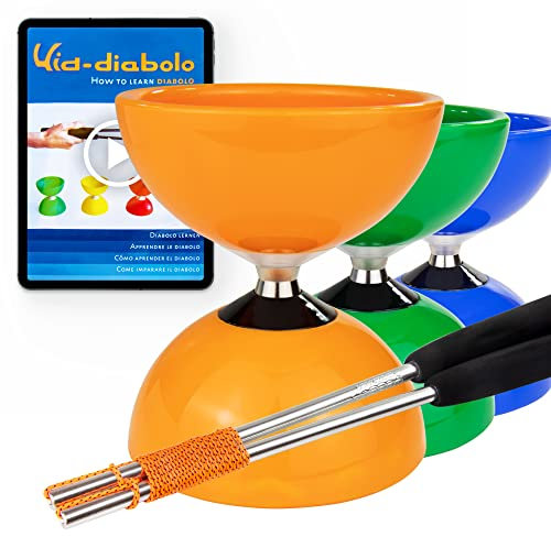 Juggle Dream Carousel Diabolo Jonglier-Set - Dreifach-Kugellagerachse - mit Aluminiumstäben und Online-Lernvideo - Jonglieren (Orange)