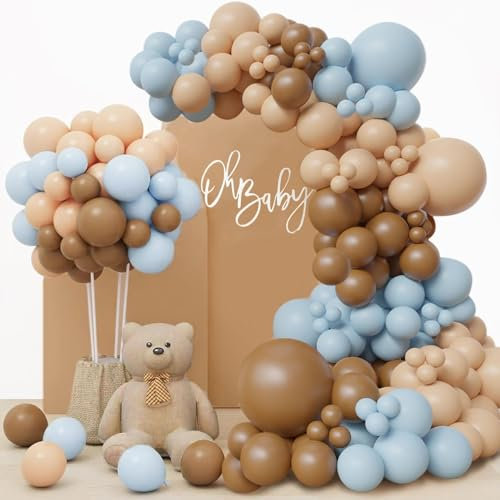 Kit Arco Palloncini marroni blu, 147 pezzi nudo caffè Pastello blu Boho neutro palloncini ghirlanda, Baby Shower decorazioni per ragazzi sesso rivelare compleanno matrimonio decorazione