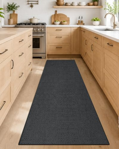 COLOR&GEOMETRY Tappeto Cucina Antiscivolo Lavabile 65x240cm, 4 mm ultra-sottile Passatoia cucina, Assorbente Facile da Pulire Tappeto runner per Davanti al Lavandino, Corridoio, Grigio