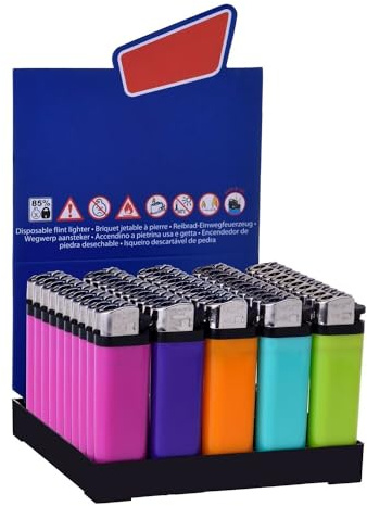 50 Pezzi Accendini in Plastica Colori E Fantasie Assortiti Box da 50 Accendini Accensione a Pietrina Non Ricaricabili (NON RICARICABILE B)