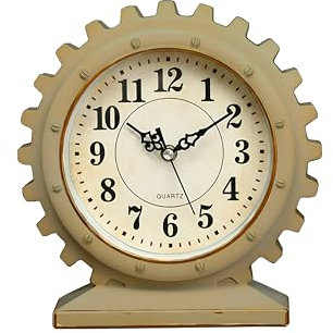 LEDSone Orologio analogico da tavolo vintage da 24 cm x 26 cm, alimentato a batteria, per soggiorno, studio, camera da letto, mensola, camino, fattoria, bianco sporco