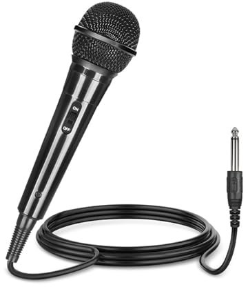 Micrófono Dinámico,Micrófono Karaoke,Micrófono Profesional,Micrófono Vocal Dinámico,Micrófono con Cable de 3 Metros,Micrófono Vocal Dinámico con Patrón de Captación Cardioide,6,5MM y Botón On/Off