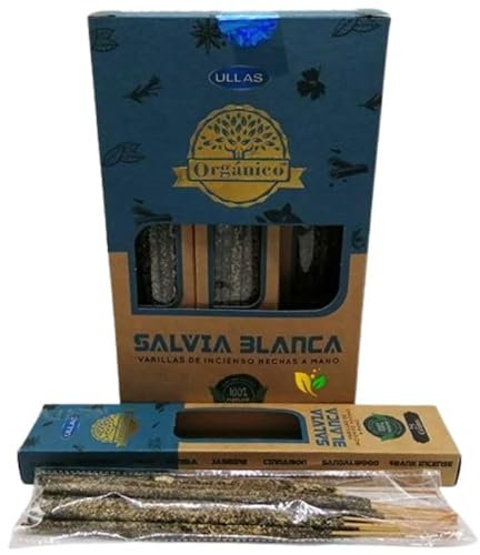 3 Cajas de Incienso Orgánico en Varillas Hecho a Mano 25gr x3 Hecho en India Resina y aceites Esenciales 100% Natural (Salvia Blanca)
