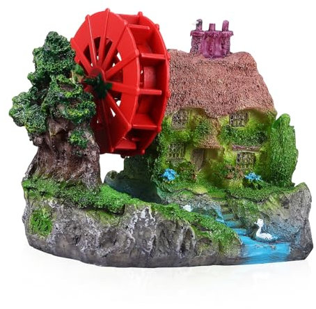 BESPORTBLE Décoration Aquarium Roue à Eau Miniature Aménagement Paysager Micro-Maison en Pierre Stable Polyvalente pour Aquarium Poissons Polyvalents