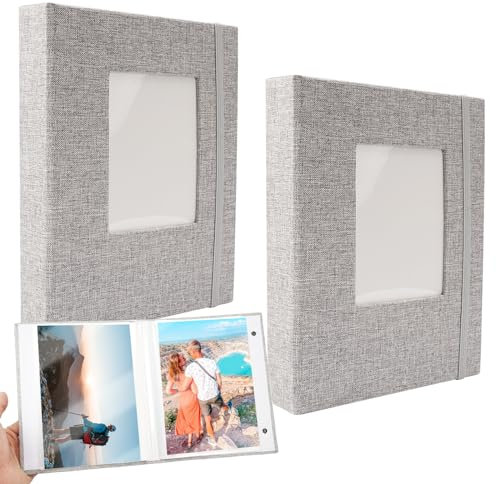 EXIN DEHCEN Album Fotografico 13 x 18 52, 2 Confezioni Album Portafoto, Biancheria Album Foto Portafoto Verticale Tascabile Tasca, per Viaggi, Matrimoni, Regalo di Compleanno (Grigio)