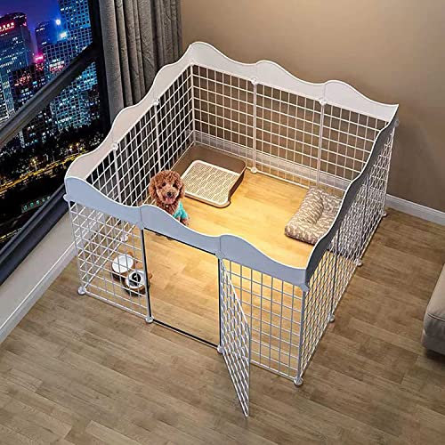 Recinzione per cuccioli con area WC, box per cani e animali domestici, portatile, in filo metallico, gabbia per esercizi per conigli/anatre/gatti, penna pieghevole per interni ed esterni