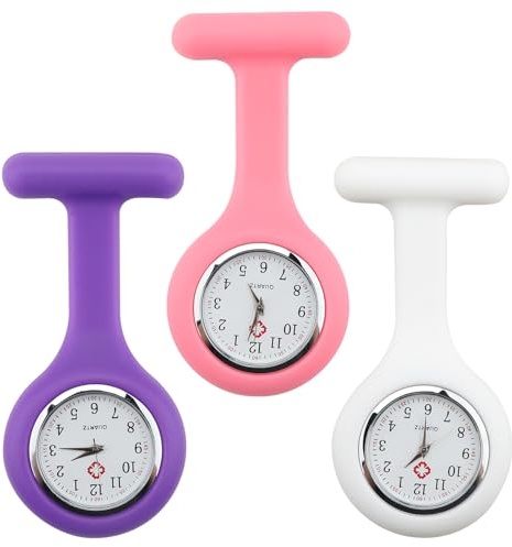 JUGCUT 3Pcs Nurse Watch Brooch,Nurse Doctor Pocket Watch Clip on Quartz Infection Control Design, Pocket Clock with Pin for Health Care Nurse Doctor Paramedic, Medical Brooch Fob Watch for Women Men
