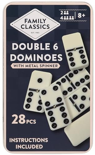 Navoys Classic Double 6 Dominoes Tin Gift Set 28 Pieces - Retro Dominoes Game for Children & Adults, Dementia Activities, Pub Game, Kids Age 8 and Above, Travel Size Design