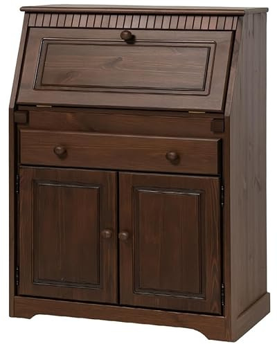 clever-moebel Sekretär aus massiver Kiefer Schreibtisch im Landhausstil (Dunkelbraun)
