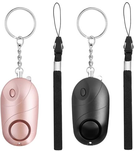 AiQInu 2 Pièces Alarme Personnelle, Alarmes de Poche de 140 décibels avec lumières LED, Porte Clef Defense pour Les Femmes et Personnes âgées (Rose, Noir)