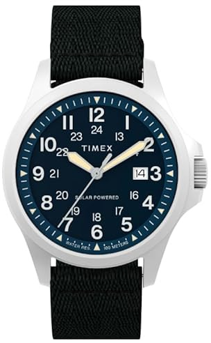 Timex Men's Expedition Field Solar 41mm Watch - Black Strap Blue Dial Stainless Steel Case