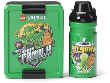 Room Copenhagen LEGO NINJAGO LUNCH SET – ICONIC Design, Spaßig & Funktional – 390 ml Flasche und Brotdose für Kinder & Erwachsene, für Mahlzeiten unterwegs, Grün & Schwarz