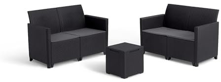 Keter Marie Outdoor Lounge Set | 2 Sofas + Vigo Storage Table + Cushions | Rattan-Effect Finish | Weatherproof Resin | 15-Min Easy Assembly | 3-Year Guarantee