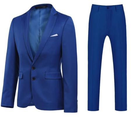 YOUTHUP Traje Hombre 2 Piezas Slim Fit 2 Botones Boda Oficina Ceremonia Chaqueta Pantalón, Azul Real, S