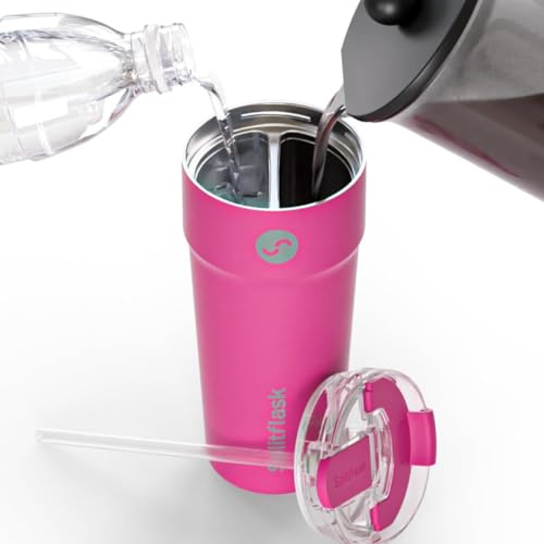 Splitflask Doppelkammer Isolierter Kaffeebecher - 850ml Auslaufsicherer Edelstahl Thermobecher, Heiße und Kalte Getränke, Reisegeeignet, Kaffee und Wasserflasche - Fuchsia