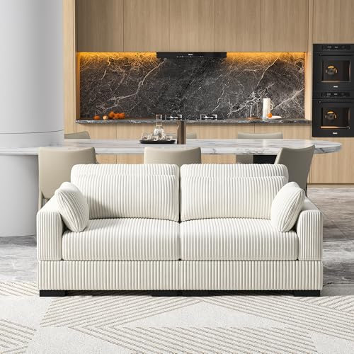 DAHUEN Canapé d'angle avec fonction de couchage - Canapé modulaire en velours côtelé avec espace de rangement - Canapé en forme de L, canapé-lit, canapé convertible - Beige