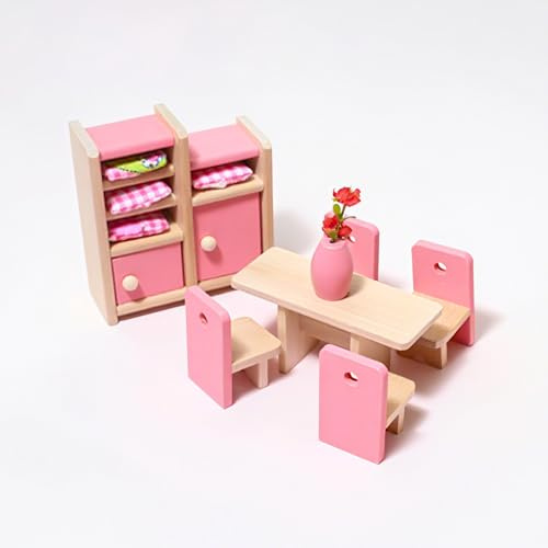 Quintrost Miniature Meuble pour Maison de Poupée 1:12 Mini Ensemble de Meubles en Bois Maison de Poupée, Jouet en Bois Meubles Famille Faire Semblant Jouer Accessoires
