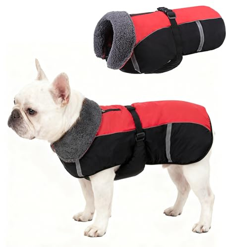 SCENEREAL Warm Dog Coat - Waterproof Dog Jacket Fleece Vest with Adjustable Buckle & Leash Hole, Windproof Reflective Cold Weather Coats for Small Medium Large Dogs