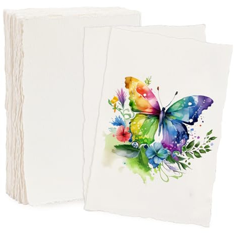 25 Hojas de Papel Blanco Hecho a Mano de 300 G/M² con Semillas Gruesas Estilo Creativo Ideal para Acuarela Ideal para Pintar Tarjetas de Felicitación y Cartas (10.2 X 15.2 cm)