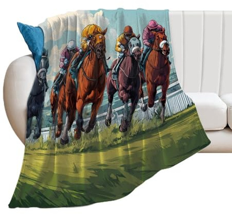 Race Horse Racing Flannel Throw Blankets Soft Warm Couch Blanket for Bed Chairs 40*50 （100 * 130cm）