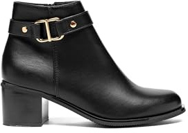 C'M PARIS Bottines Femme à Talon Bloc Carré | Similicuir | Bride Décorative et Boucle Dorée (3019 Noir, Taille unique, Système Taille Chaussures EU, Adulte, Numérique, Moyen, 39)
