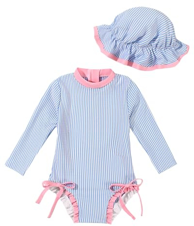 JiAmy Traje de baño de bebé niña con sombrero de sol manga larga protección UV traje de baño para bebé niña traje de baño traje de baño, azul, 6-12 meses