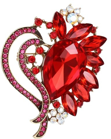 Elegant Red Brooch for Women, Sparkling Red Rhinestone Brooches Heart Brooch for Wedding Party Ceremony