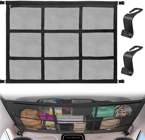 COEWUR Rete Portaoggetti da Soffitto Per Auto 90 x 65 cm con 2 ganci