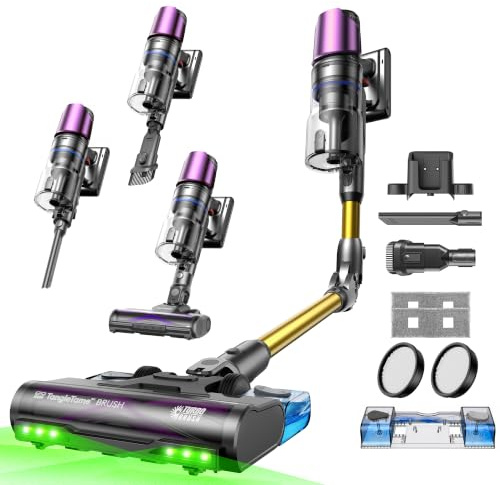 Ultenic U20 Mopper Staubsauger mit Wischfunktion, 60KPa 60 Mins Akku Staubsauger Kabellos mit abnehmbarem Tank, 65cm Flexibles Biegegelenk, Anti-Tangle, 7 Schichten Filter für Teppiche Haustierhaare
